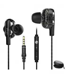 PTron Boom Ultima V2 Dual Driver, in-Ear Gaming Wired Headphones with in-line Mic, Volume Control, Passive Noise Cancelling Boom 3 Earphones with 3.5mm Audio Jack & 1.2M Tangle-Free Cable - (Black)